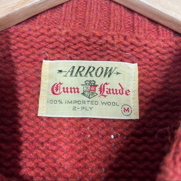 Vintage Arrow Cum Laude Sweater 1960’s Pullover 100% Wool Orange Men’s Medium - Picture 6 of 10
